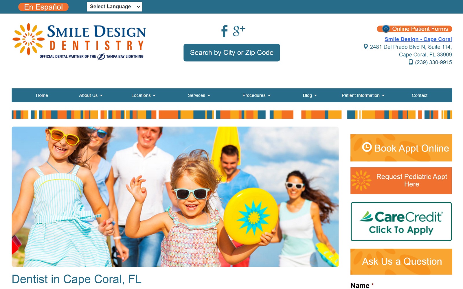 The Screenshot of Smile Design Dentistry thesmiledesign.com/locations/cape-coral Website