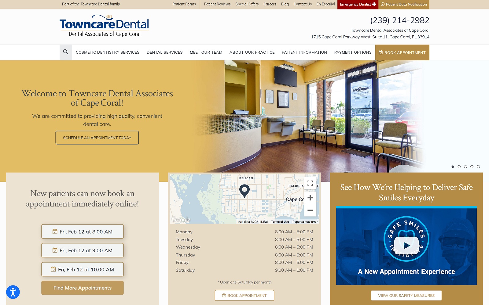 The Screenshot of Towncare Dental Associates of Cape Coral towncaredental.com/locations/cape-coral Website
