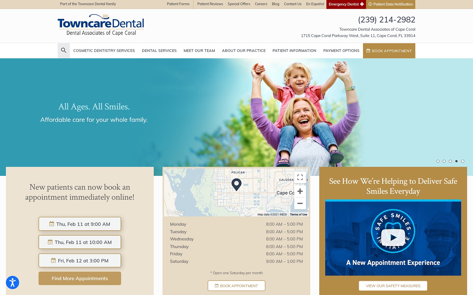 The Screenshot of Towncare Dental Associates of Cape Coral towncaredental.com/locations/cape-coral Website
