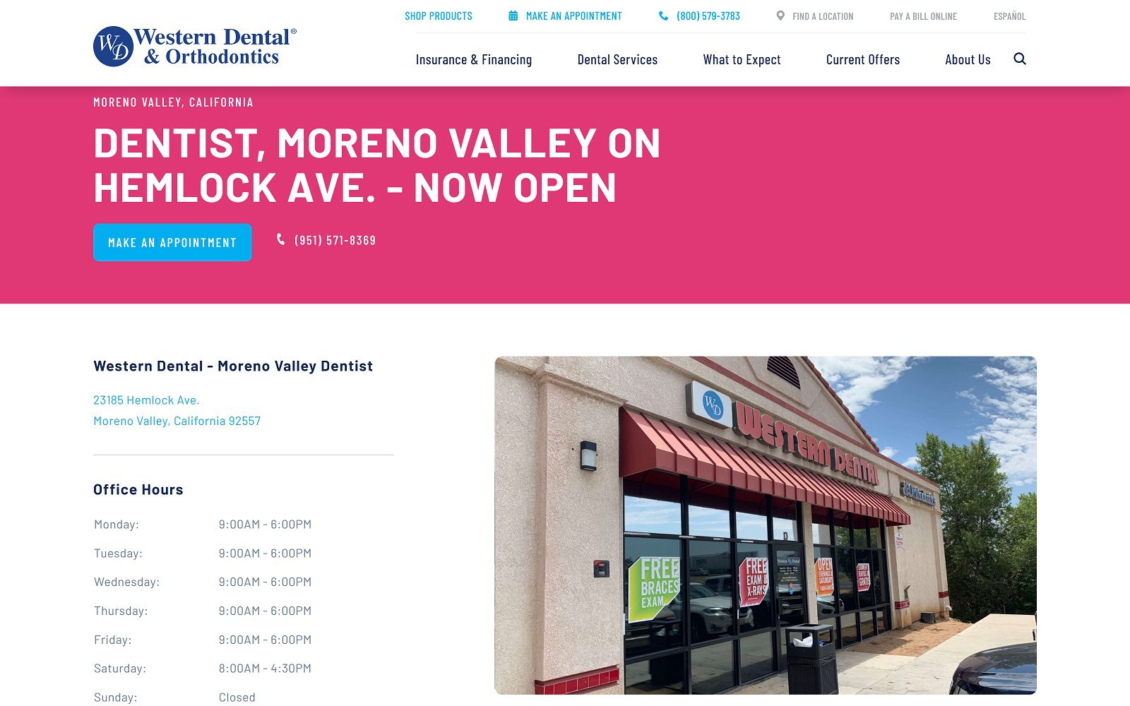 The Screenshot of Western Dental & Orthodontics westerndental.com/en-us/find-a-location/california/moreno-valley/23185-hemlock-ave Website
