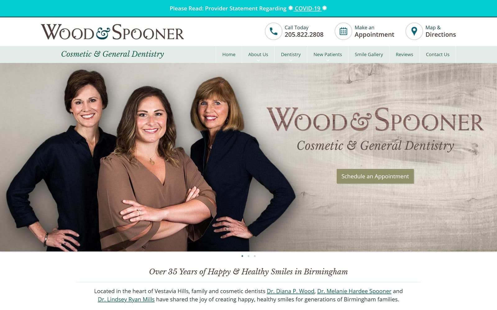 The Screenshot of Wood & Spooner Cosmetic and General Dentistry woodandspooner.com Website