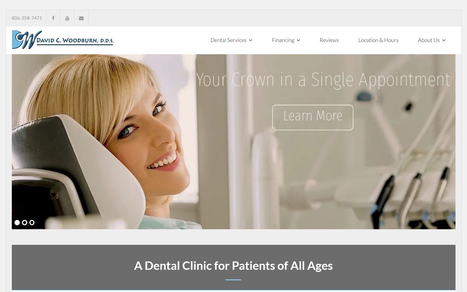 The Screenshot of Dr. David C. Woodburn Family & Comestic Dentistry woodburndentalamarillo.com Website
