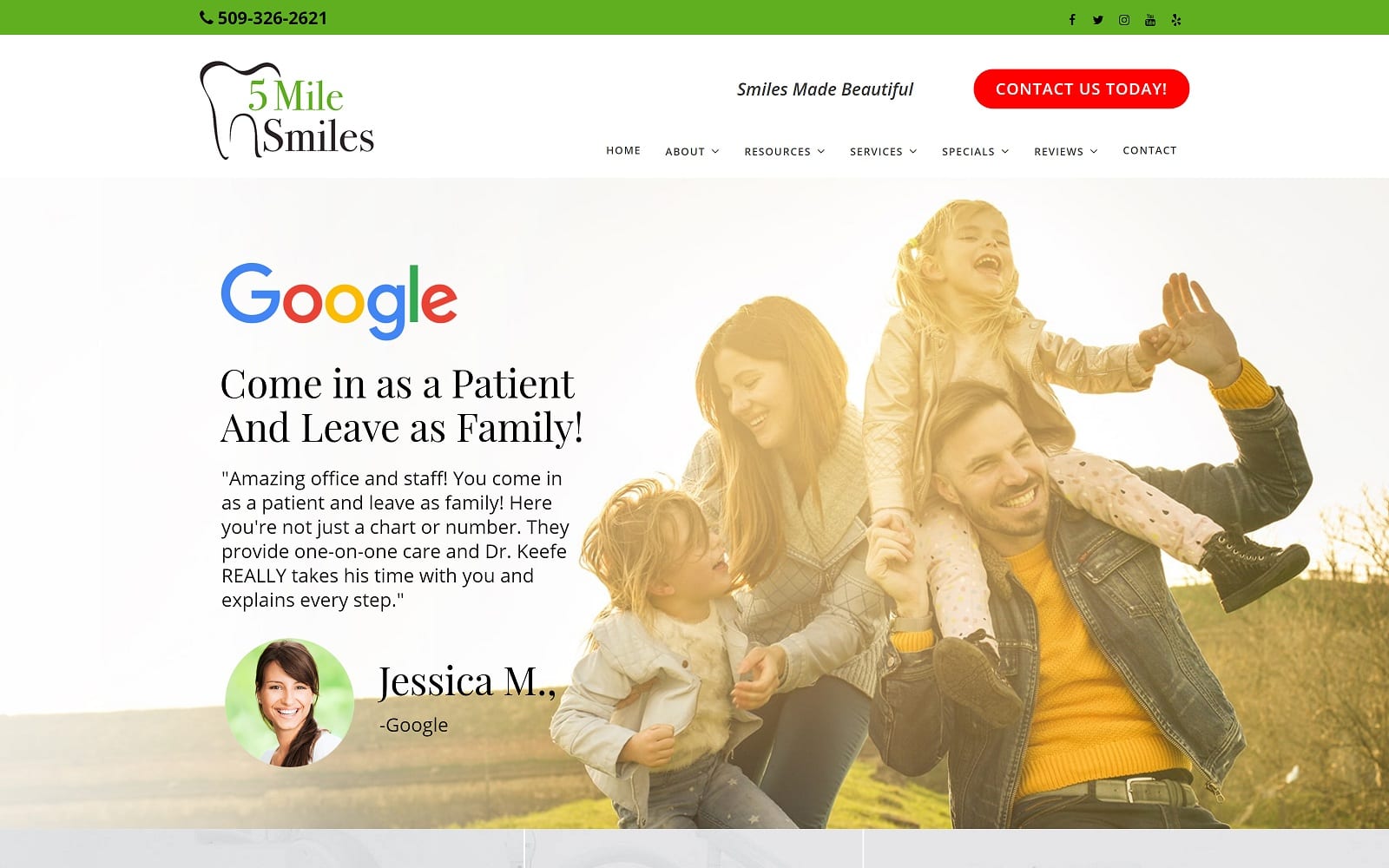 The Screenshot of 5 Mile Smiles Cosmetic & Restorative Dentistry 5milesmiles.com Dr. Keefe Website