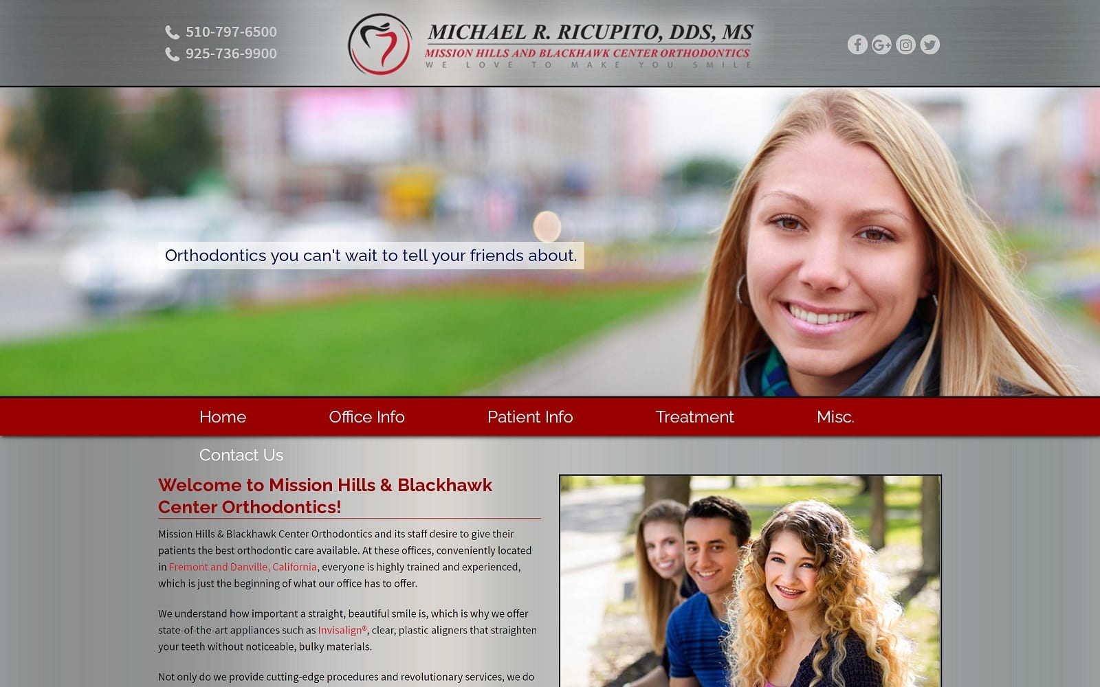 The Screenshot of Mission Hills Orthodontics bay-area-braces.com Dr. Michael R. Ricupito Website