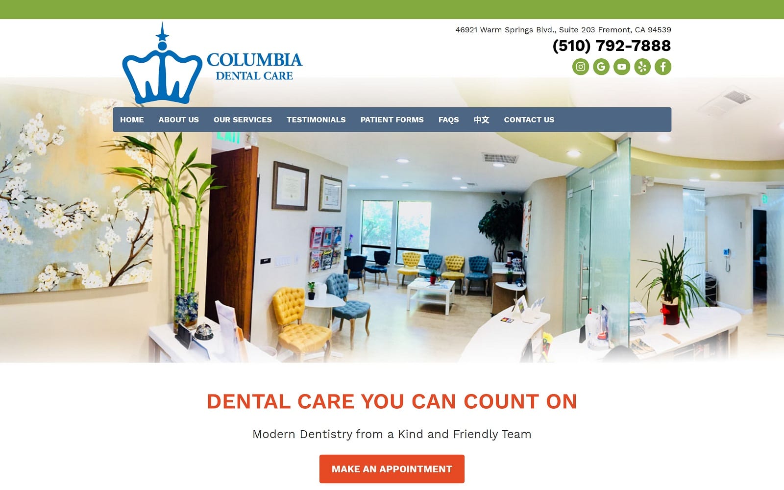 The Screenshot of Columbia Dental Care columbia-dentalcare.com Website

