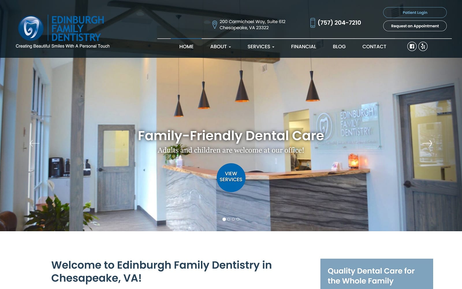 The Screenshot of Edinburgh Family Dentistry edinburghfamilydentistry.com Website