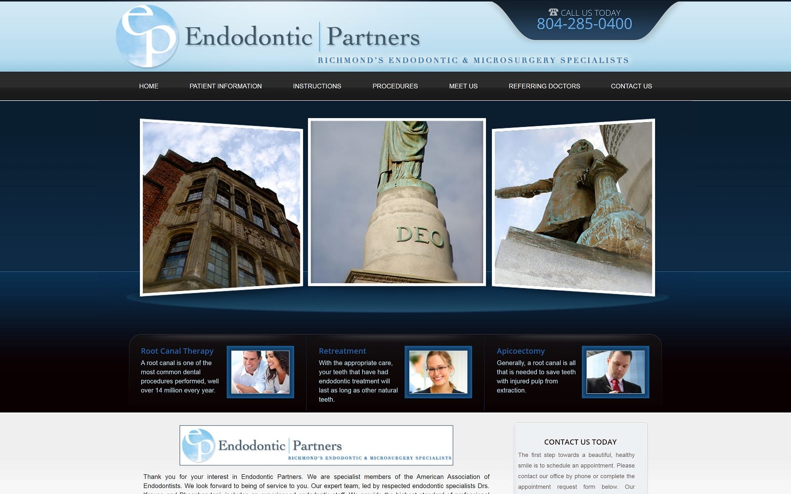 The Screenshot of Endodontic Partners endopartners.com Drs. Krause and Bhagchandani Website