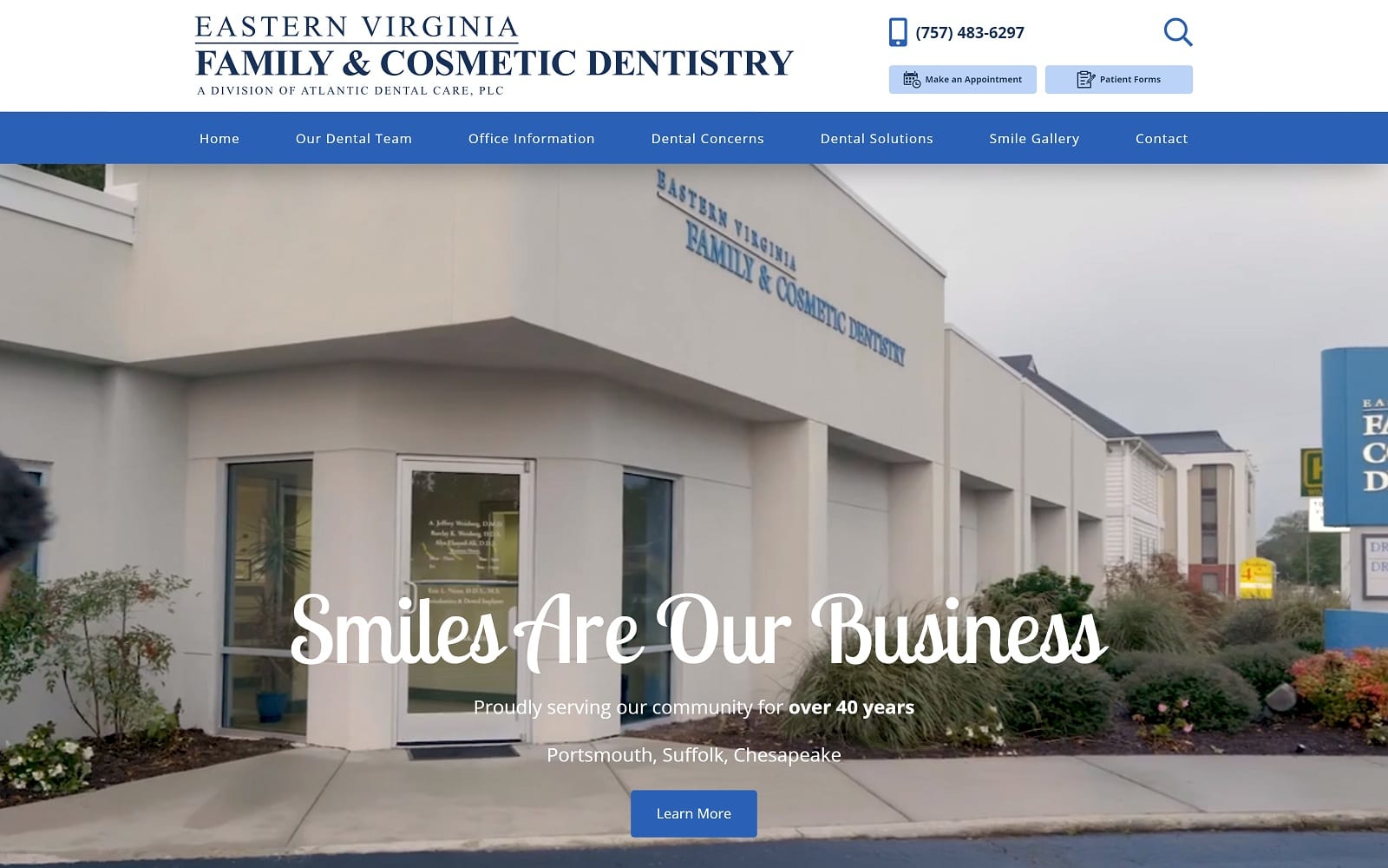 The Screenshot of Eastern Virginia Family & Cosmetic Dentistry evadental.com Website