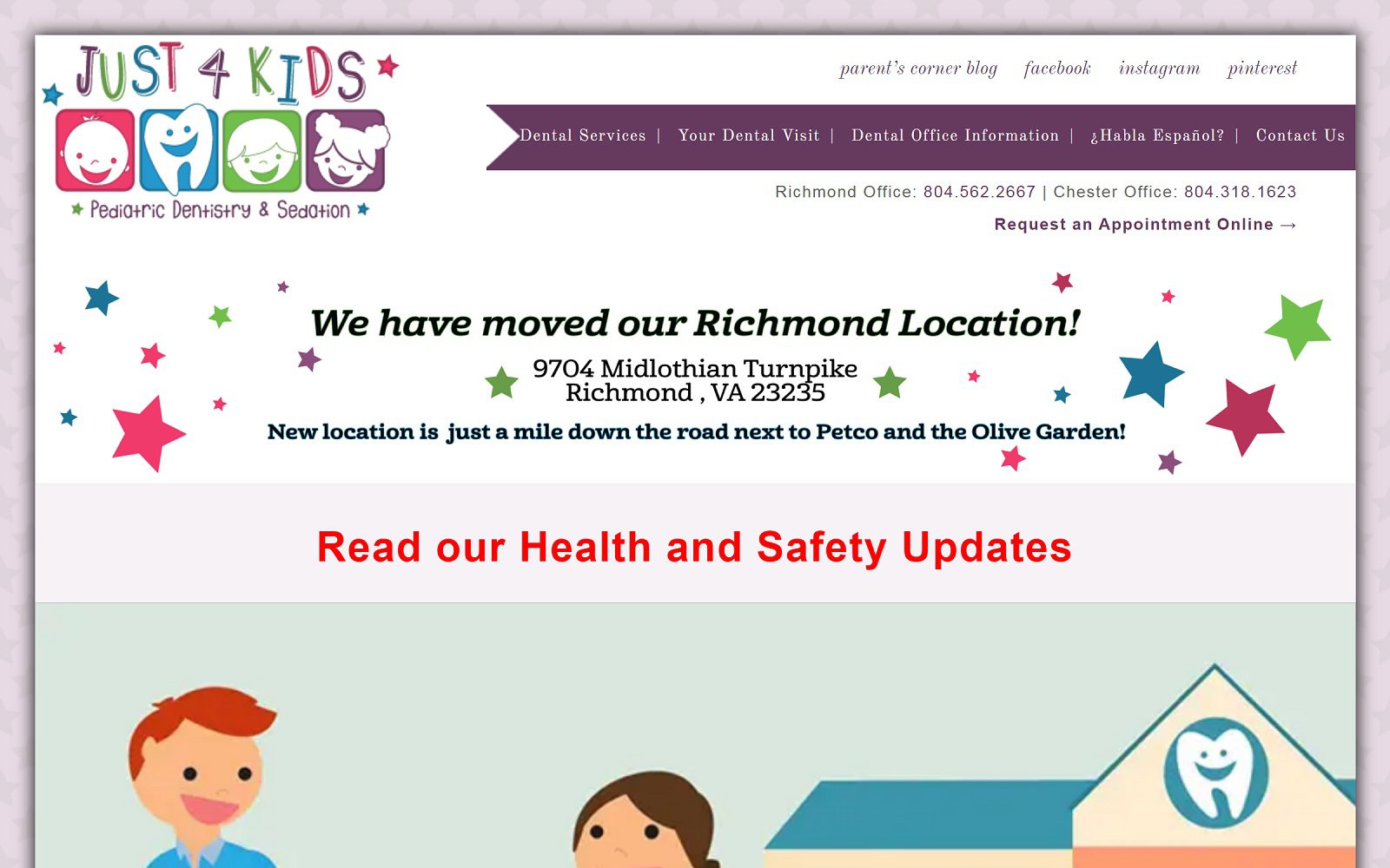 The Screenshot of Just 4 Kids Pediatric Dentistry & Sedation- Richmond VA just4kidsdentistryva.com Website