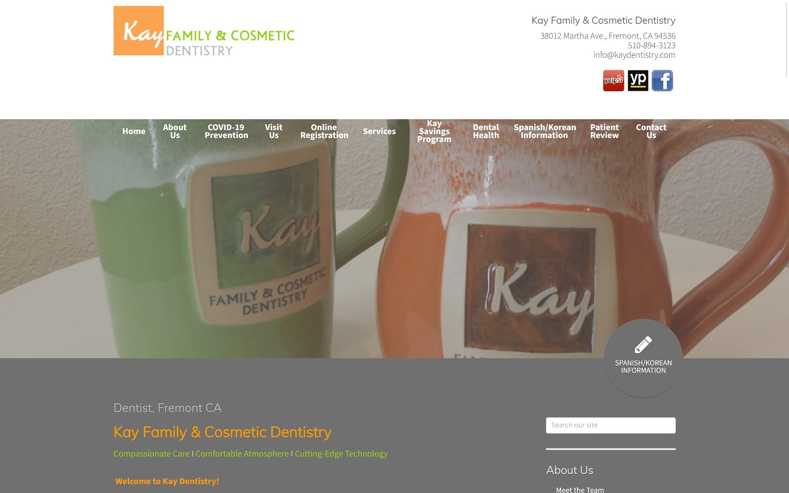 The Screenshot of Kay Family & Cosmetic Dentistry kaydentistry.com Dr. Kay Yoo Website