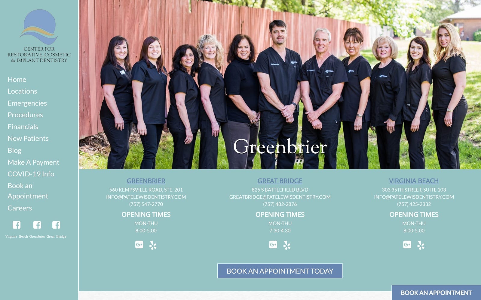 The Screenshot of Center for Restorative, Cosmetic, and Implant Dentistry at Greenbrier patelewisdentistry.com Website