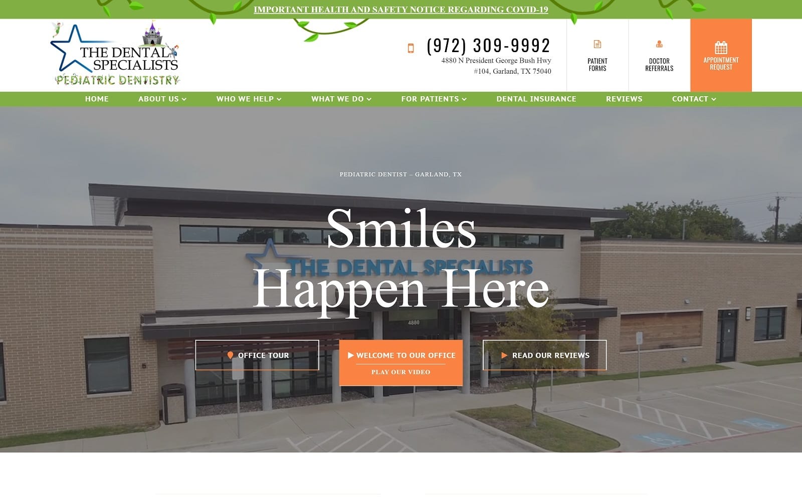 The Screenshot of The Dental Specialists Pediatric Dentistry pedodentalspecialists.com Website