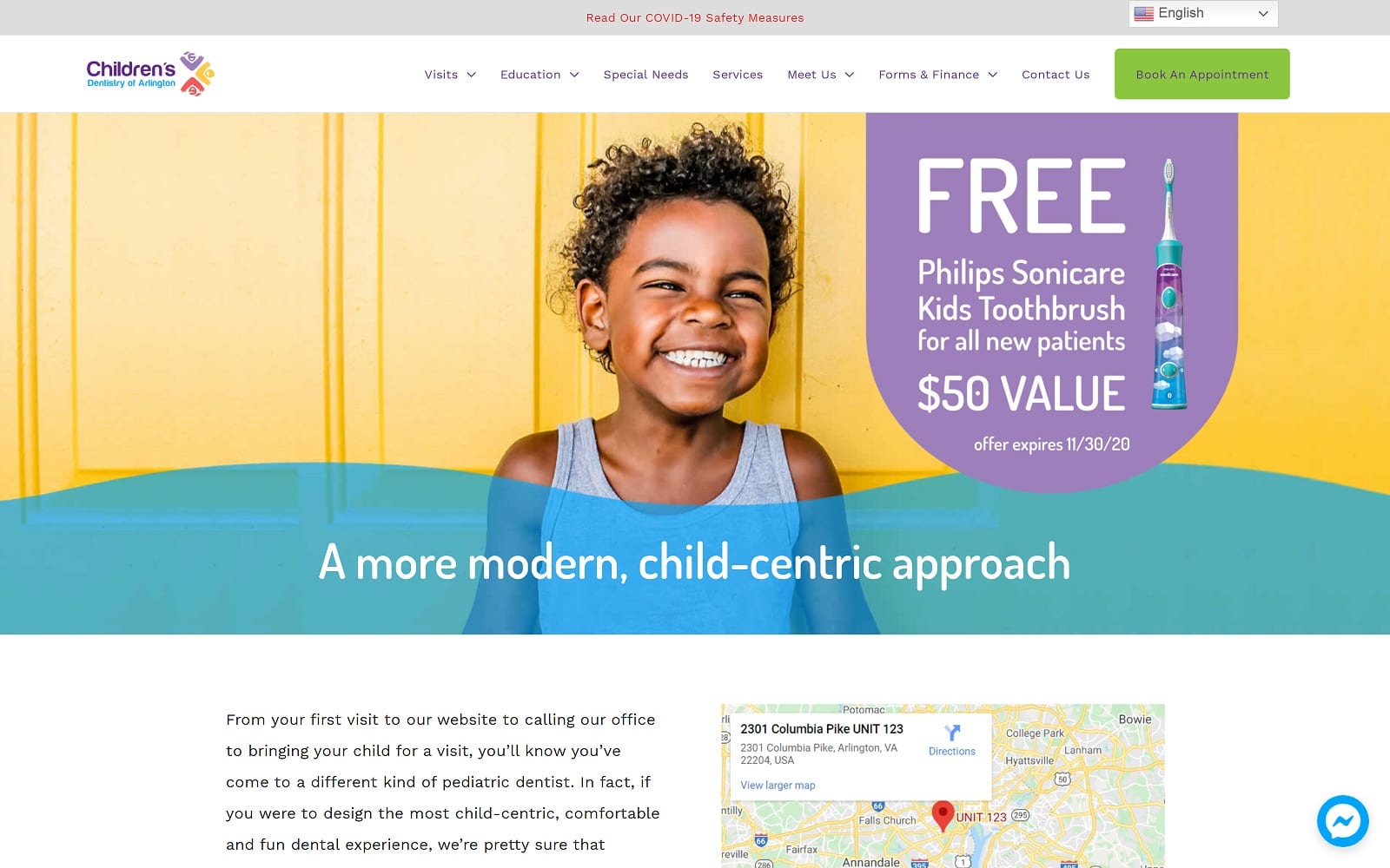 The Screenshot of Children's Dentistry of Arlington smilezdoc.com Website