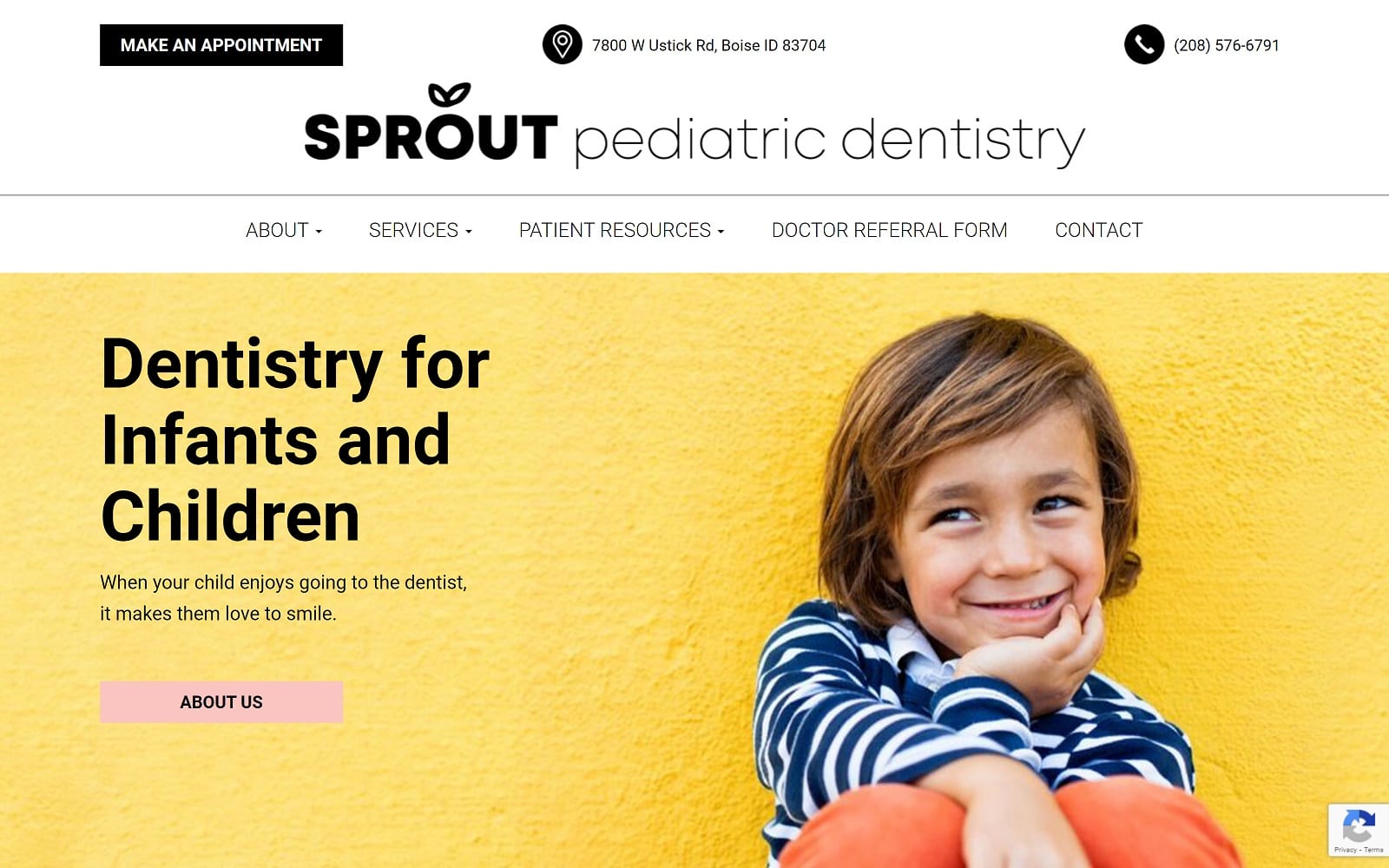 The Screenshot of Sprout Pediatric Dentistry sproutboise.com Website