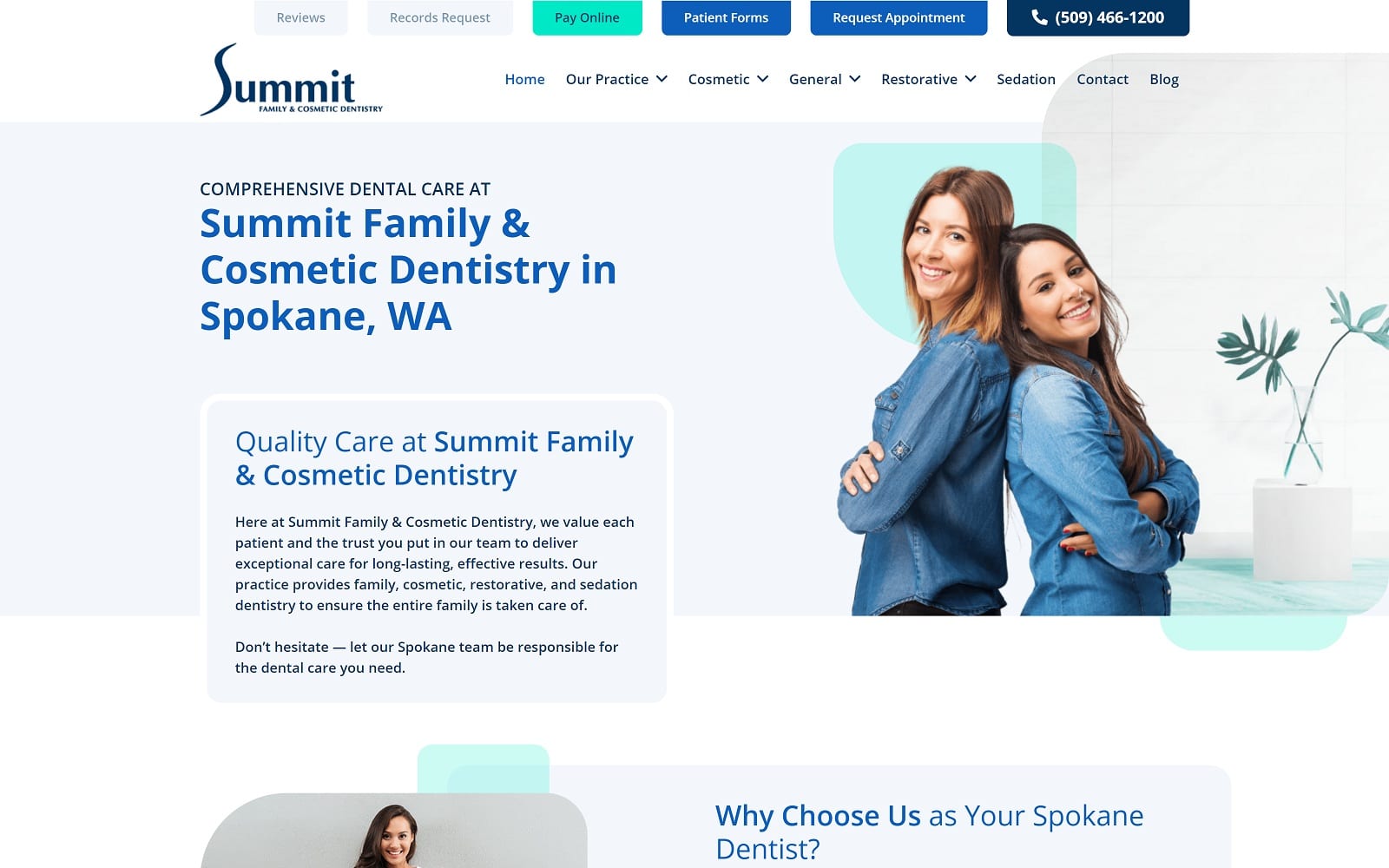 The Screenshot of Summit Family & Cosmetic Dentistry summitdentistryspokane.com Website