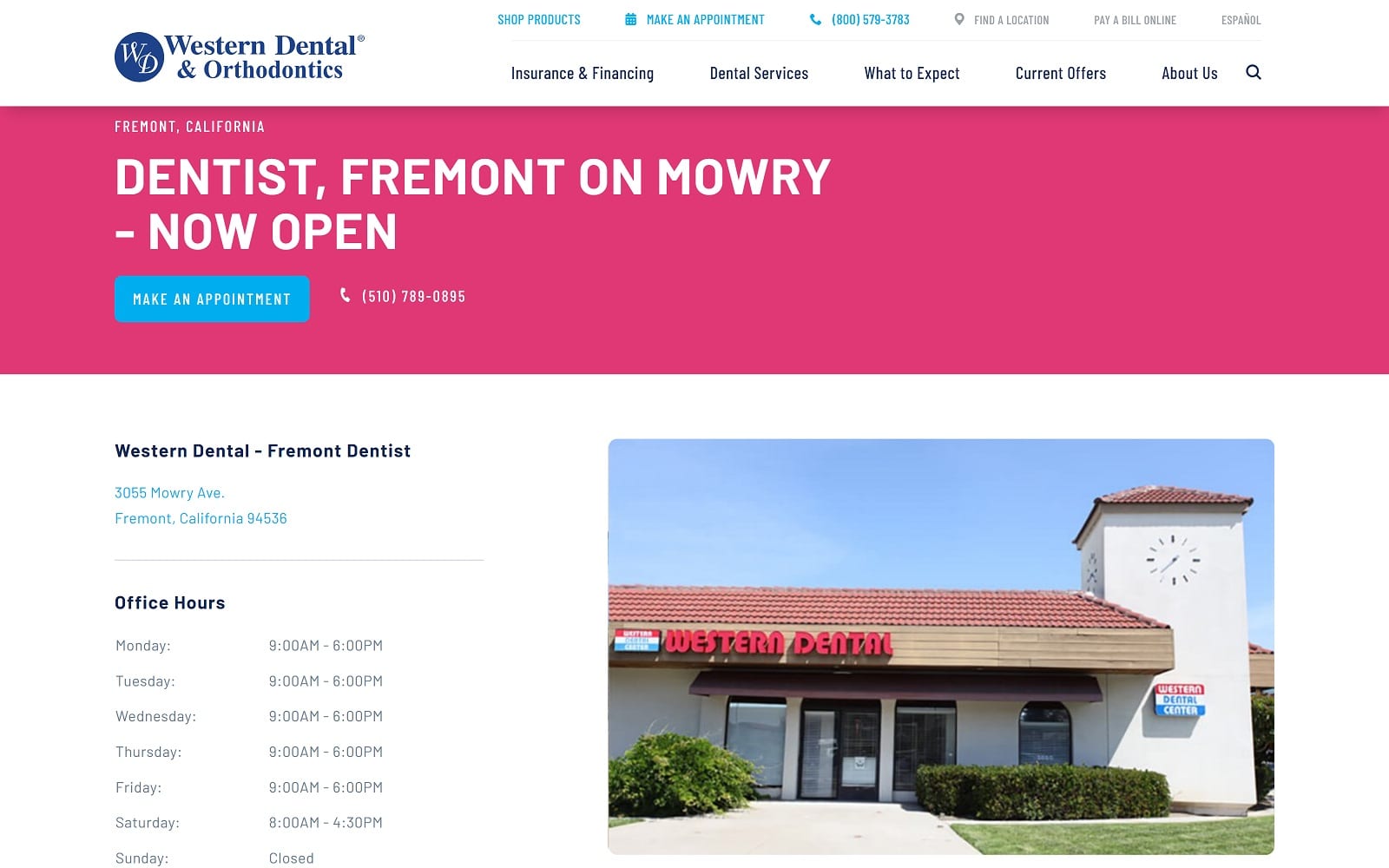 The Screenshot of Western Dental & Orthodontics - Fremont westerndental.com/en-us/find-a-location/california/fremont/3055-mowry-ave Website