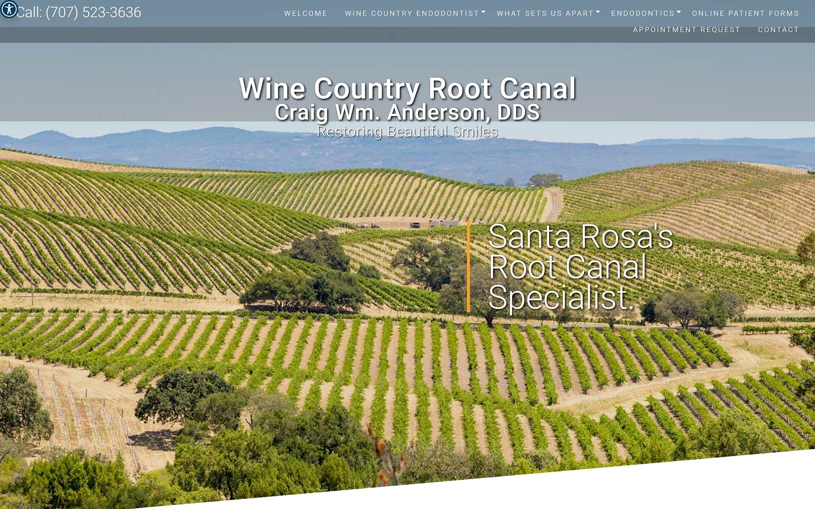 The Screenshot of Wine Country Root Canal winecountryrootcanal.com Dr. Craig Anderson Website