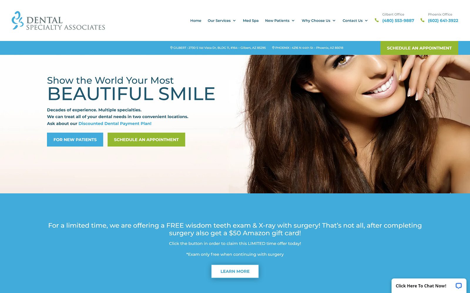 The Screenshot of Dental Specialty Associates of Gilbert Website