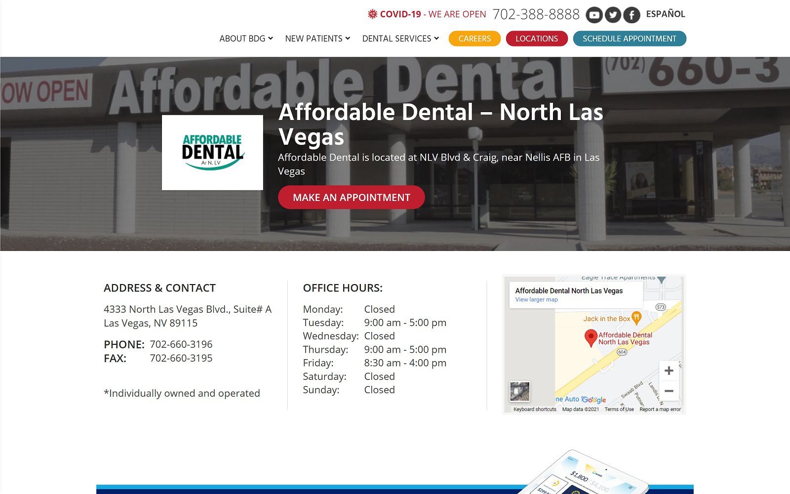 The Screenshot of Affordable Dental North Las Vegas Website