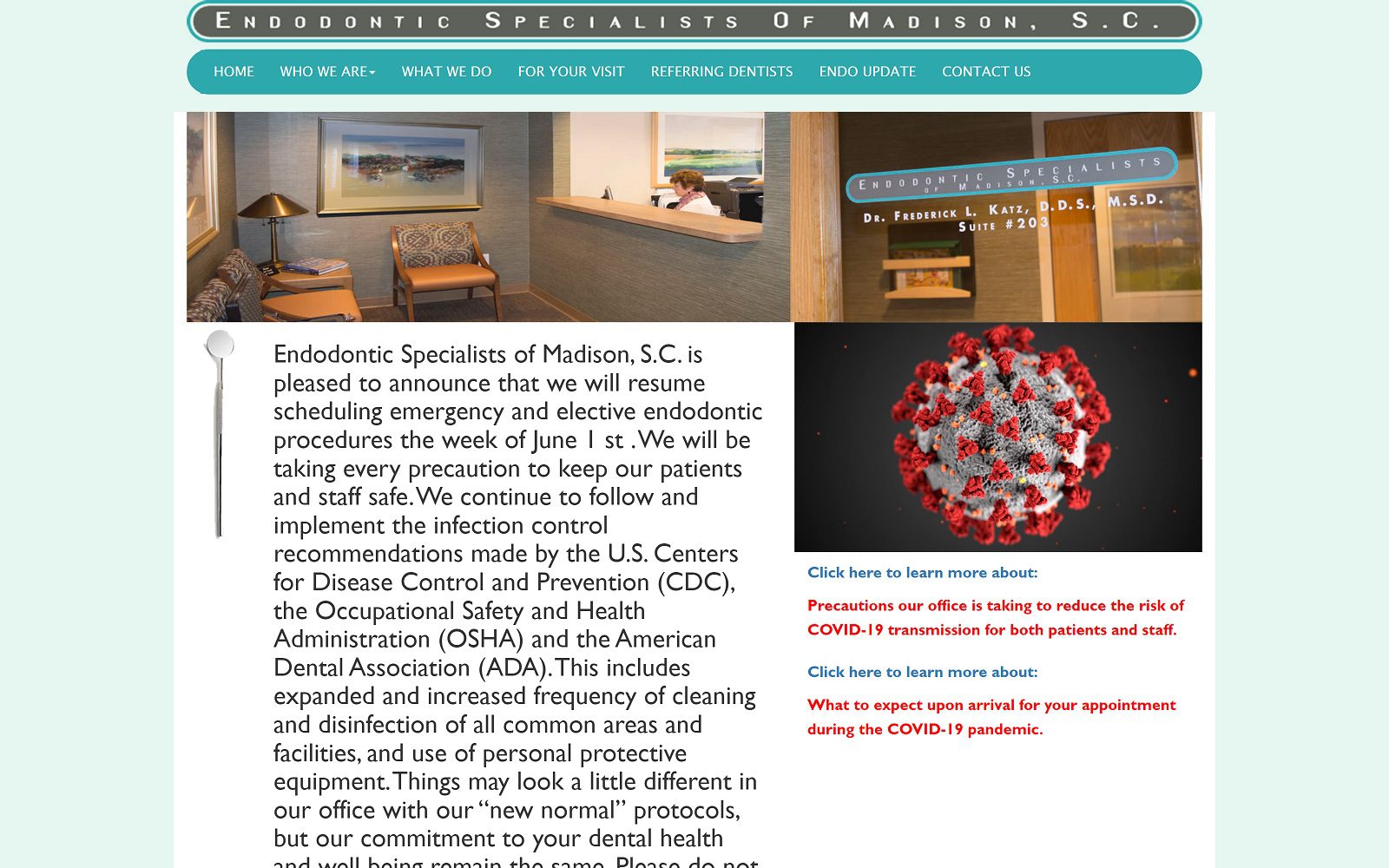 Endodontic Specialists of Madison website homepage screenshot (endospecofmad.com)
