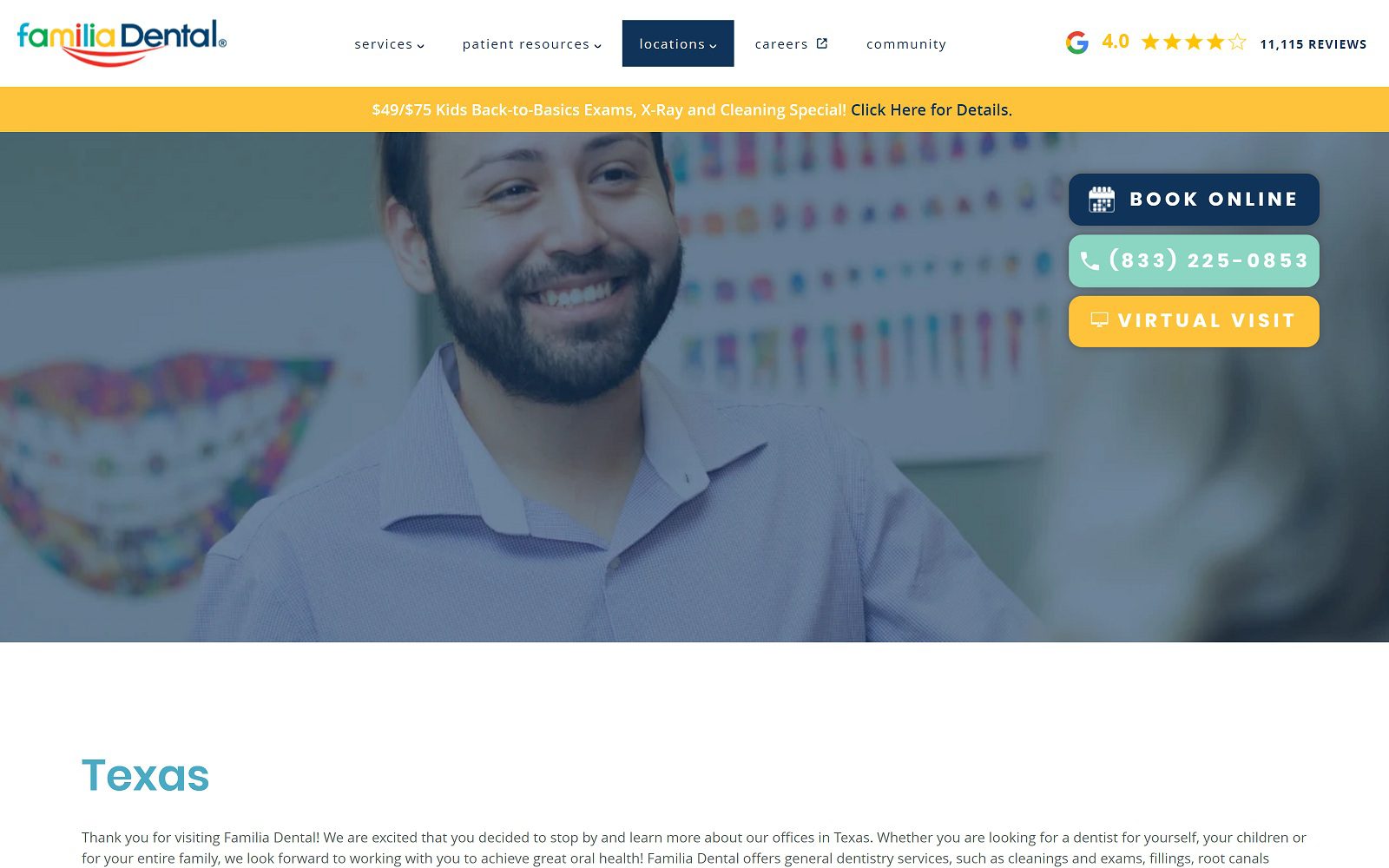 The Screenshot of Familia Dental Website