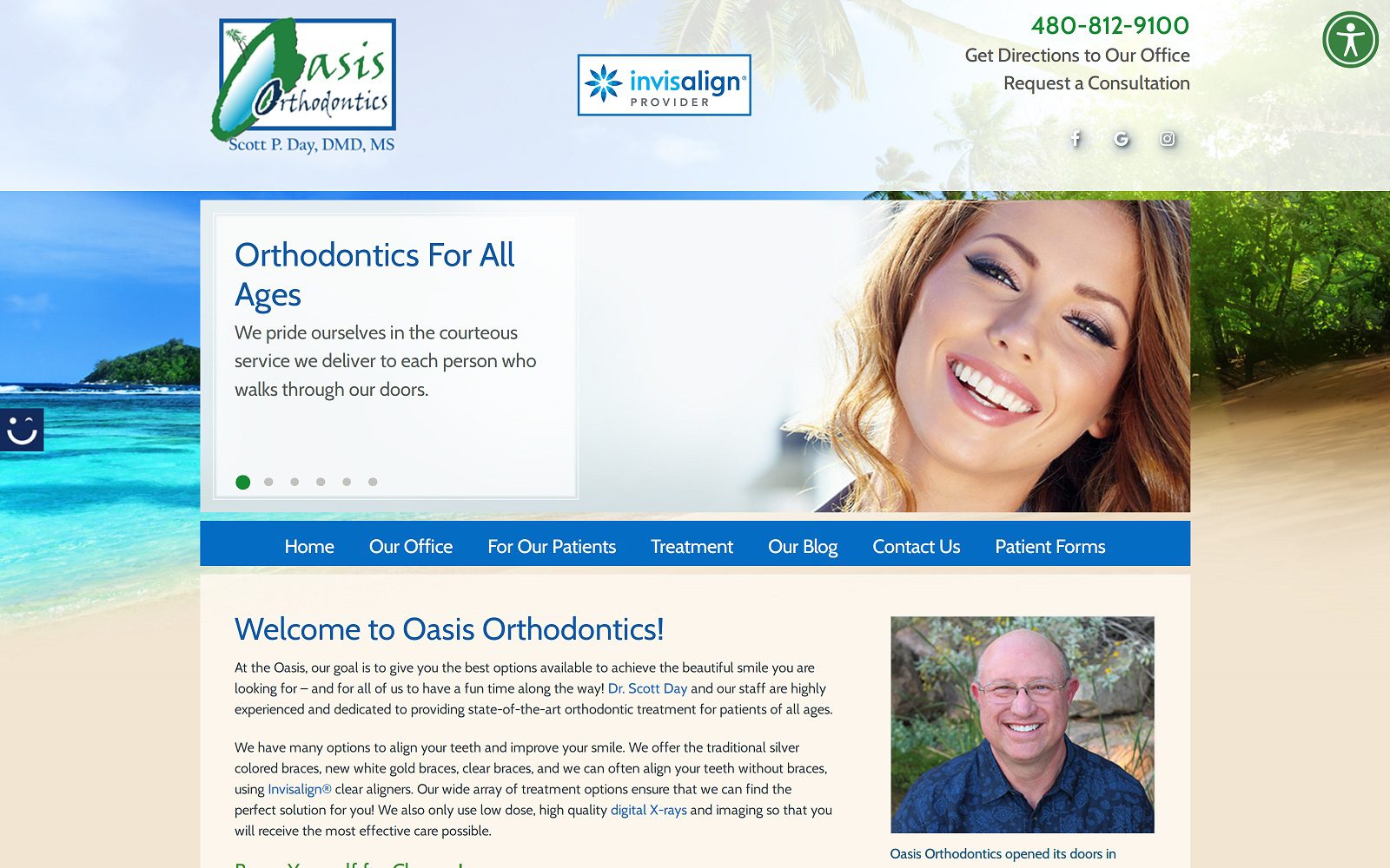The Screenshot of Oasis Orthodontics: Scott P. Day, DMD, MS Website