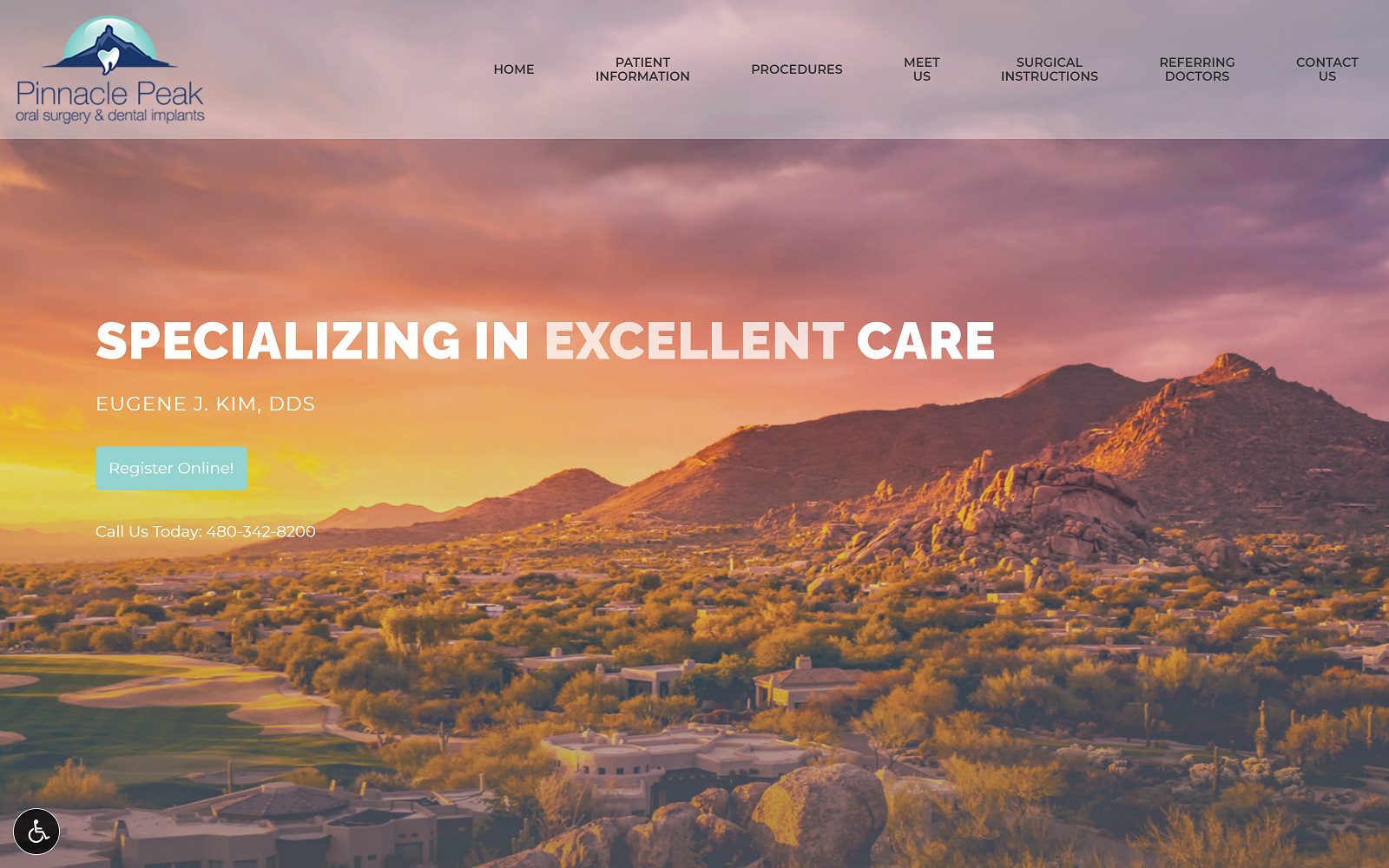 The Screenshot of Pinnacle Peak Oral Surgery & Dental Implants: Eugene J. Kim, DDS Website