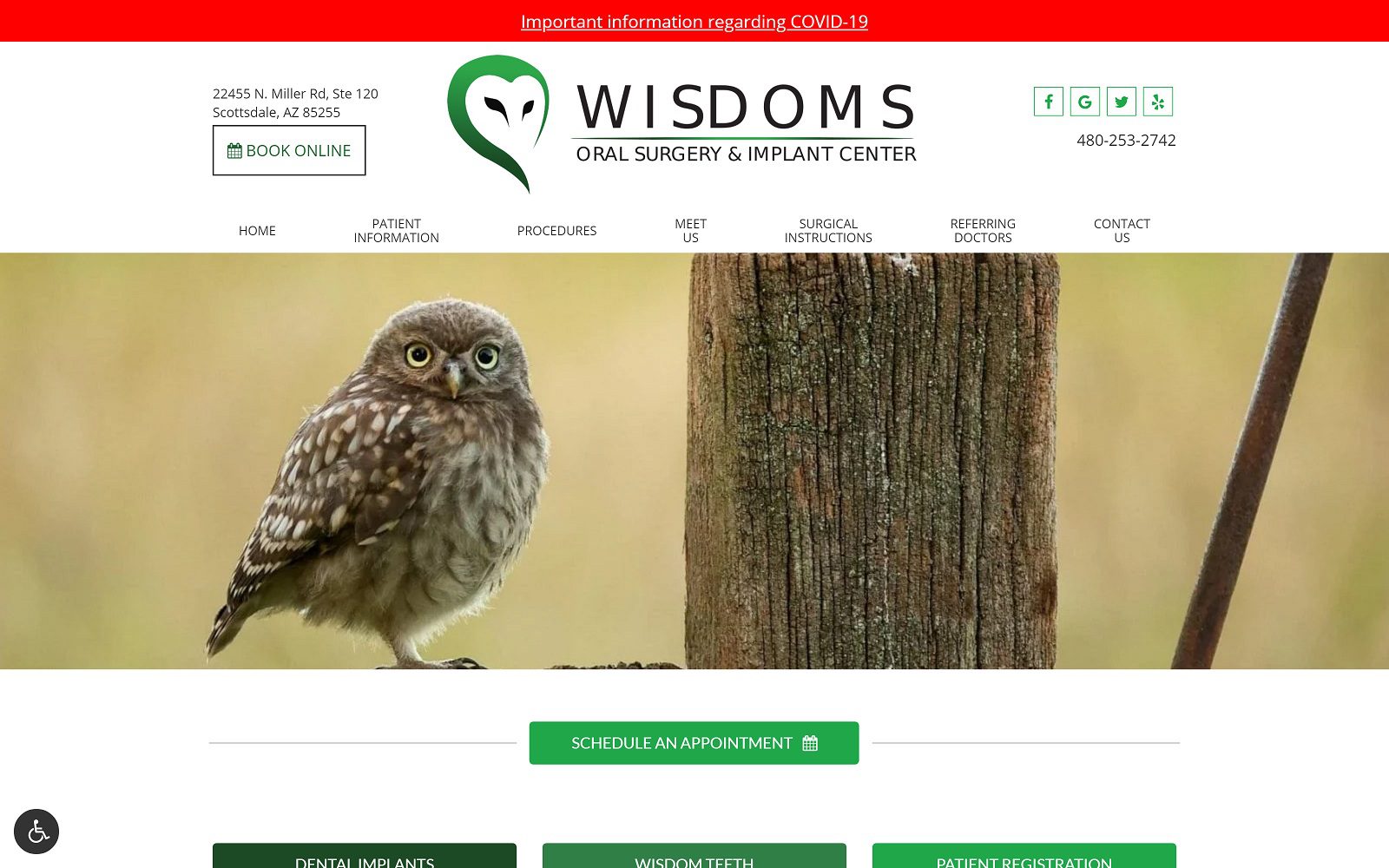 The Screenshot of Wisdoms Oral Surgery & Implant Center Dr. Cedric Loud  Website