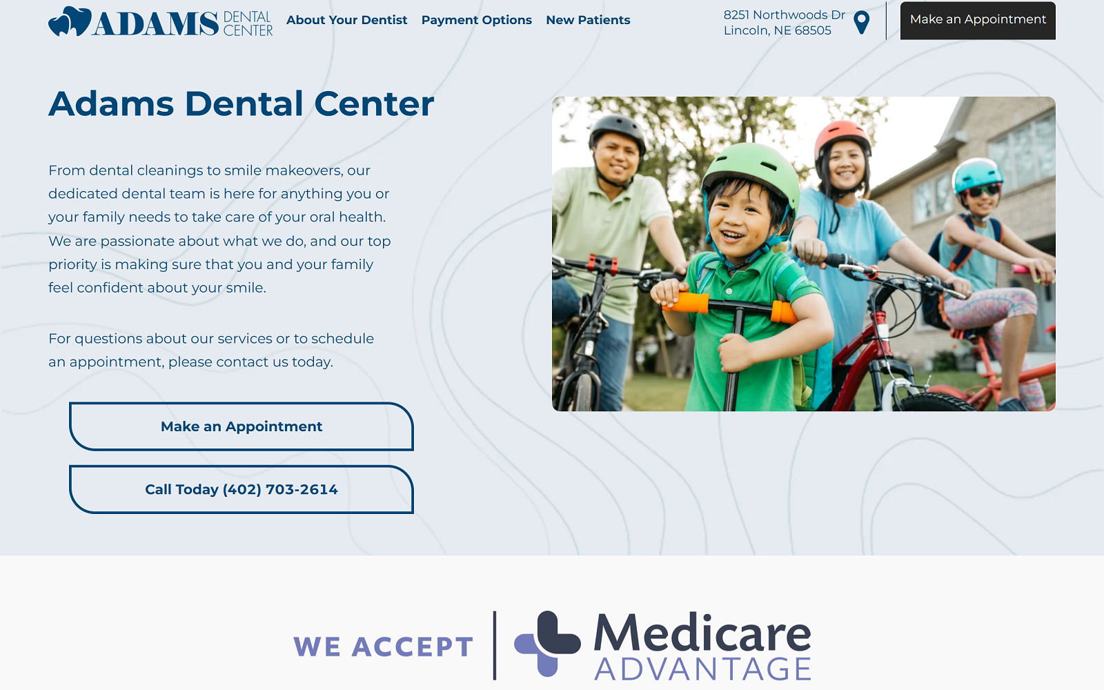 adamsdentalcenter.com screenshot