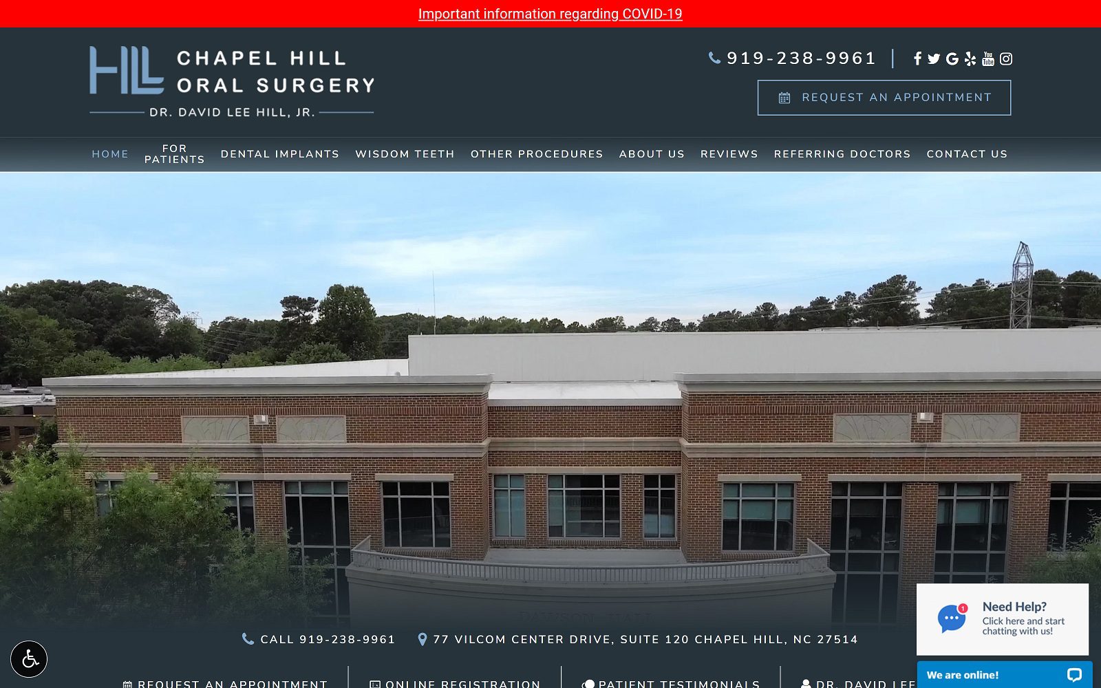 Website homepage screenshot of chapelhilloralsurgery.com