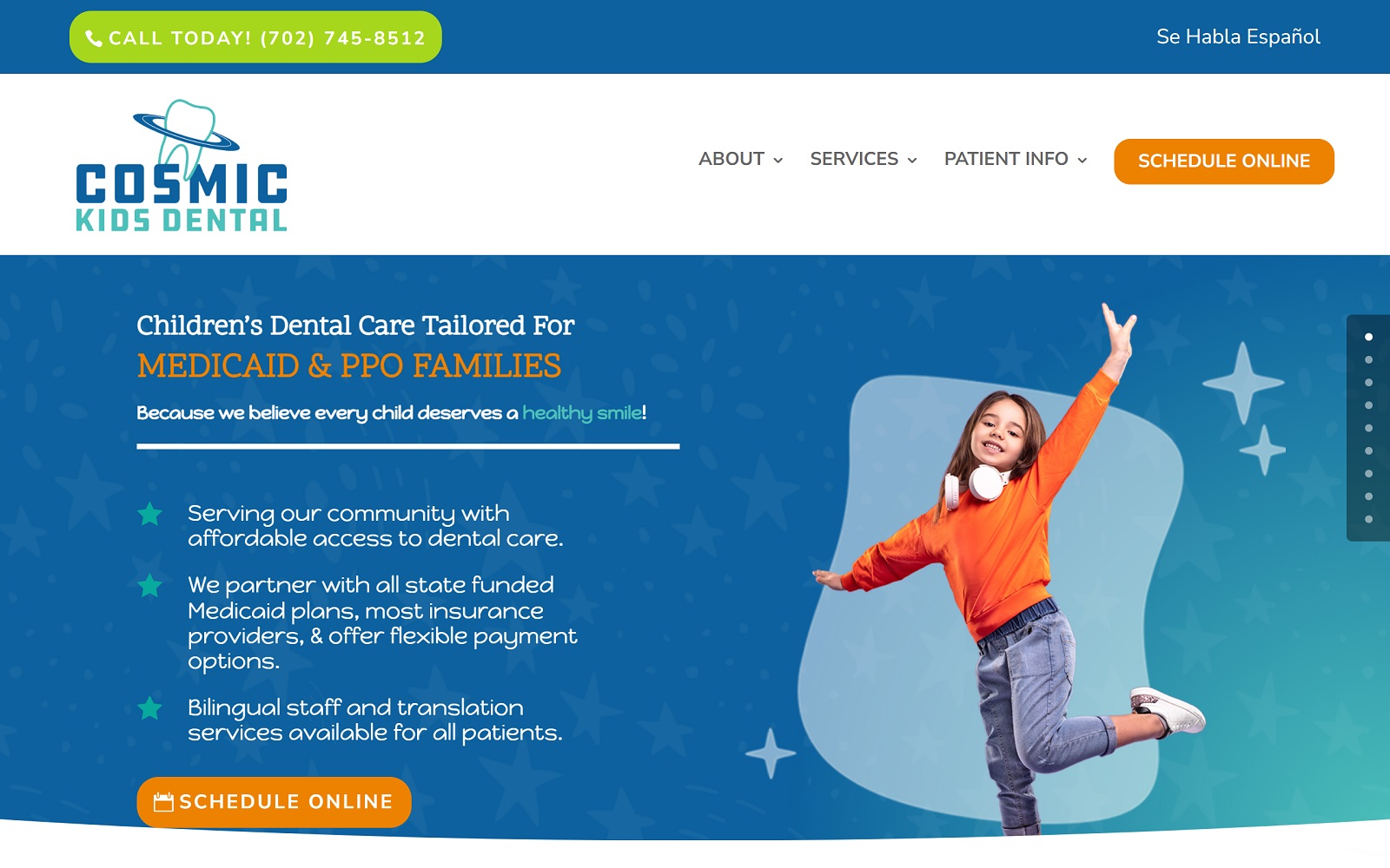 cosmickidsdental.com screenshot