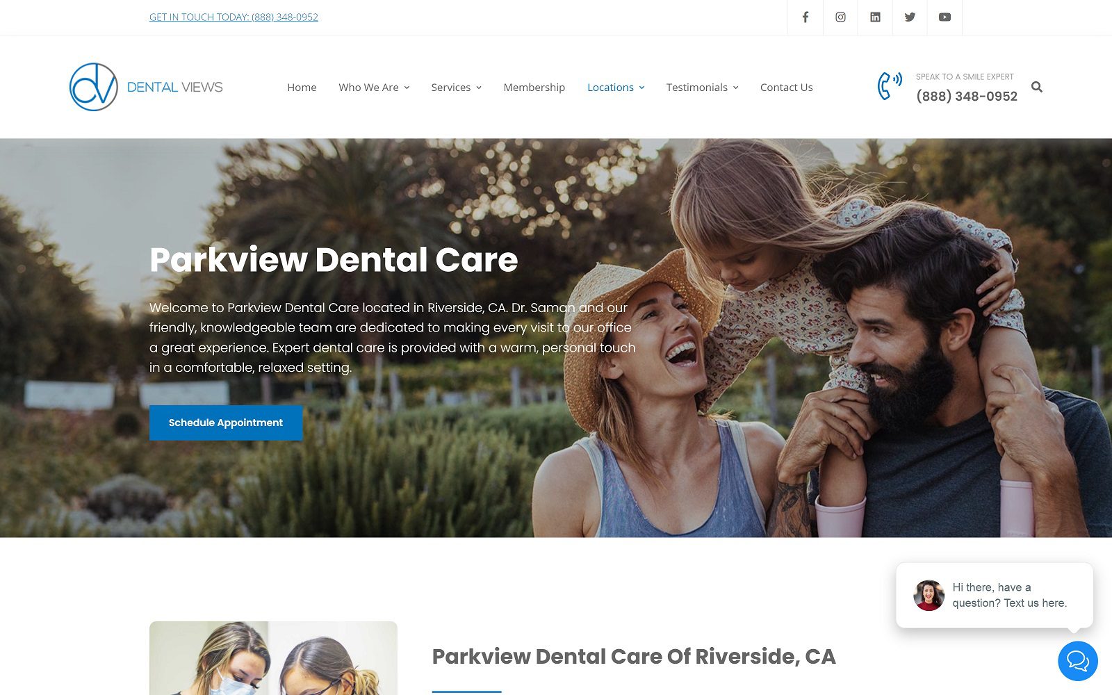 The Screenshot of Parkview Dental Care of Riverside Website