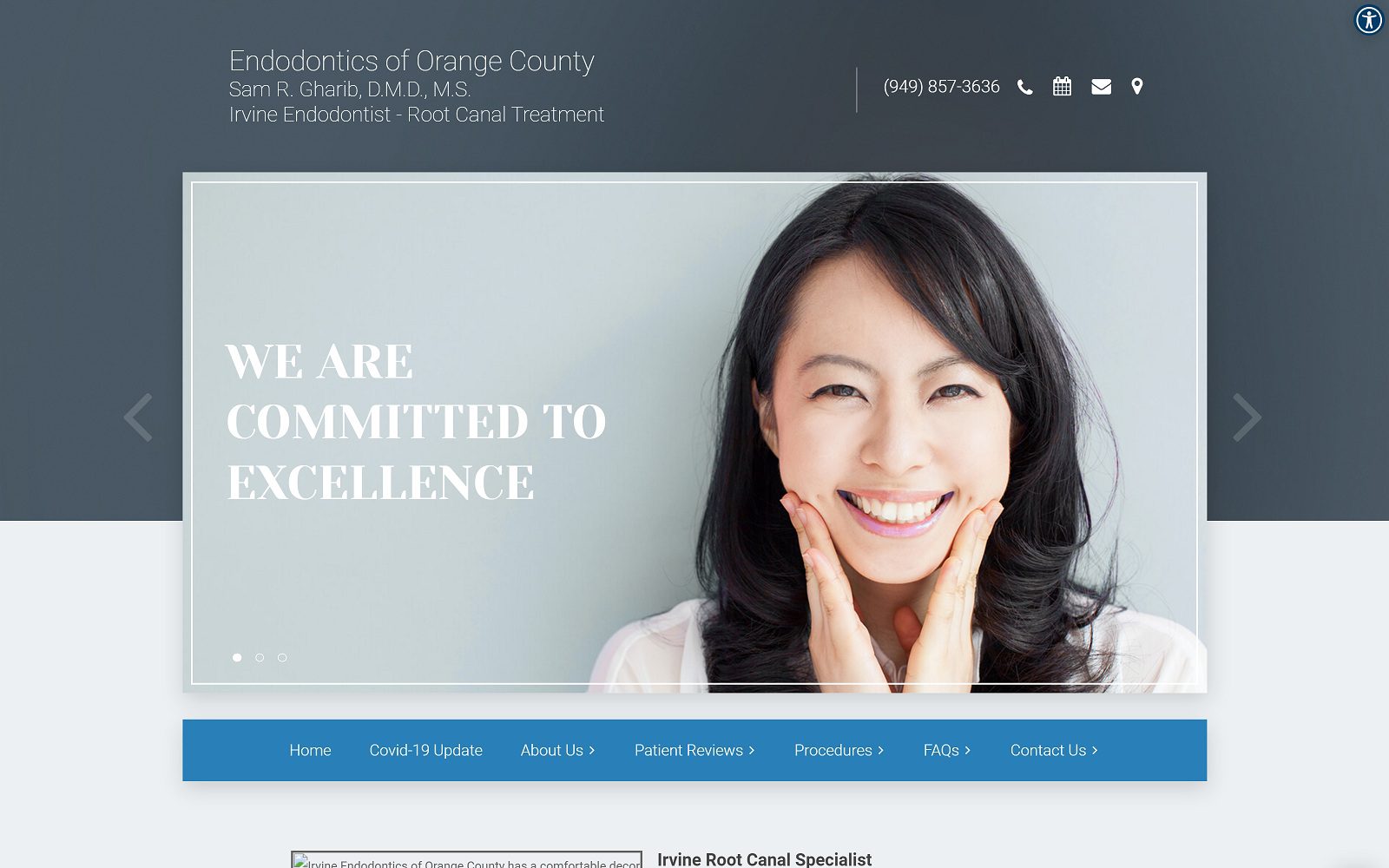 The Screenshot of Endodontics of Orange County Dr. Sam R. Gharib Website