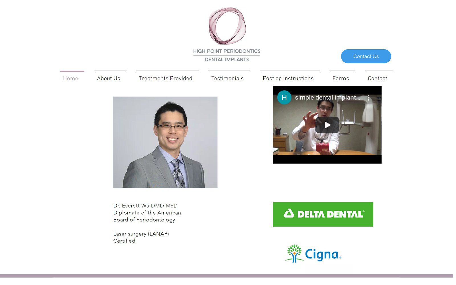 The Screenshot of High Point Periodontics Dr. Everett Wu Website