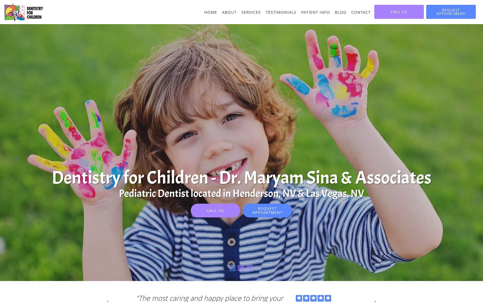 The Screenshot of Dentistry for Children - Dr. Maryam Sina & Associates Website