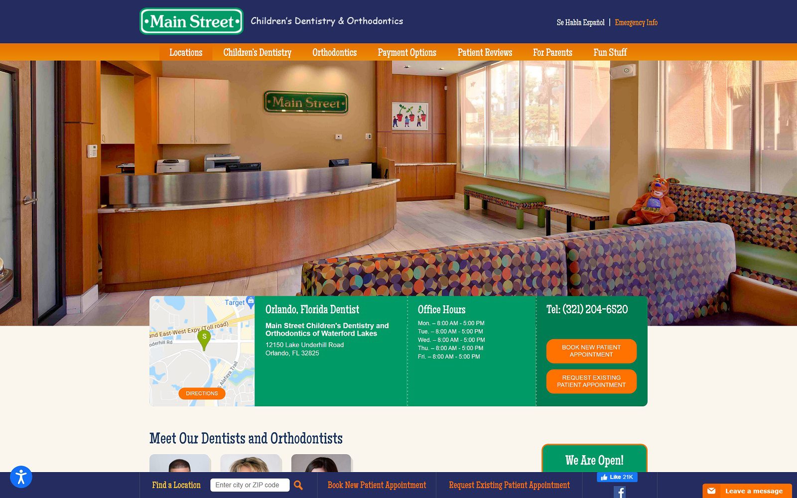 The Screenshot of Main Street Children's Dentistry and Orthodontics of Waterford Lakes Website