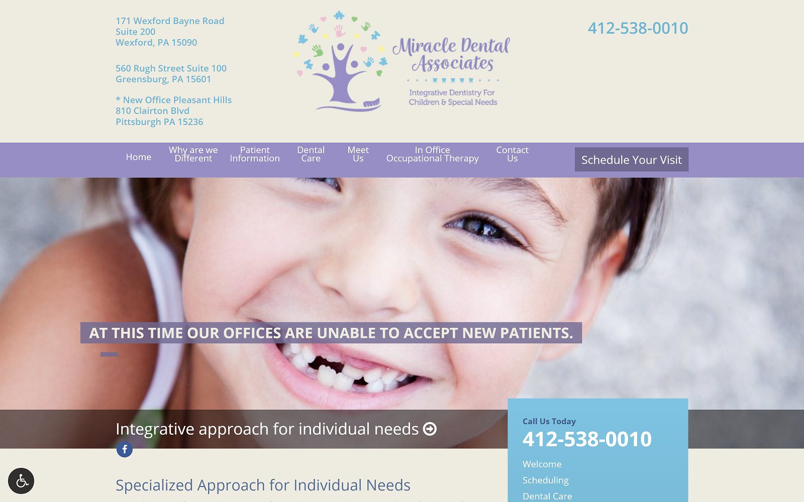 The Screenshot of Miracle Dental Associates-Pleasant Hills Website