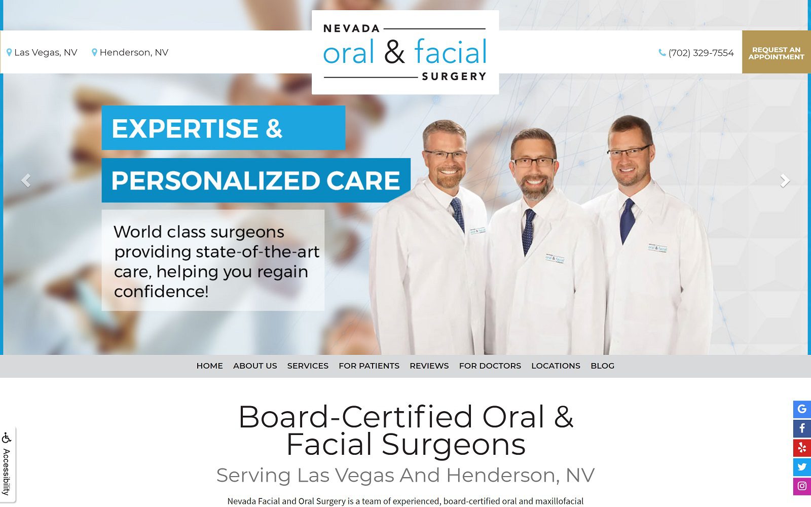 Website homepage screenshot of nevadaoralandfacialsurgery.com