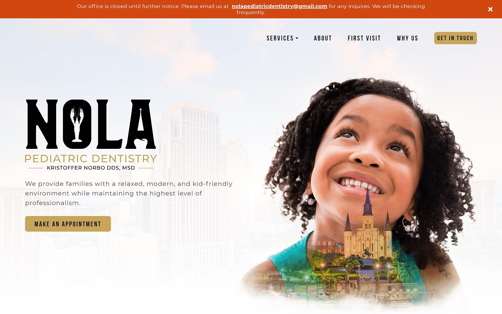 The Screenshot of NOLA Pediatric Dentistry Dr. Kris Norbo Website