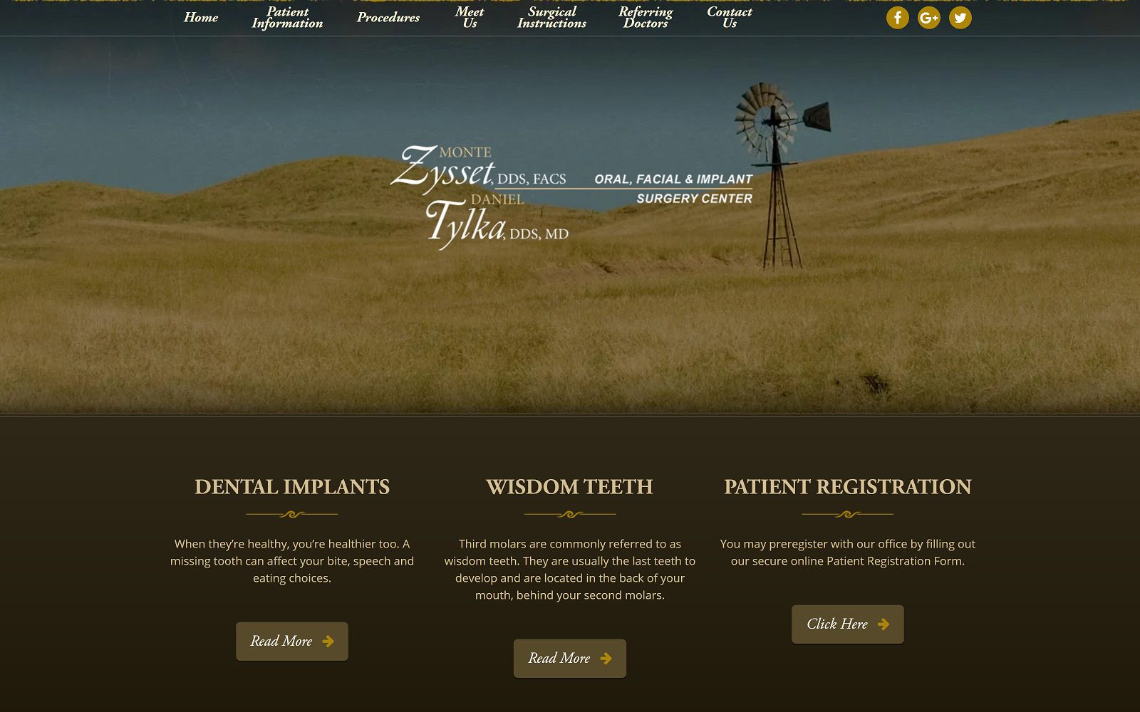 The Screenshot of Monte K. Zysset and Dr. Daniel J. Tylka, Oral, Facial, and Implant Surgery Center Website