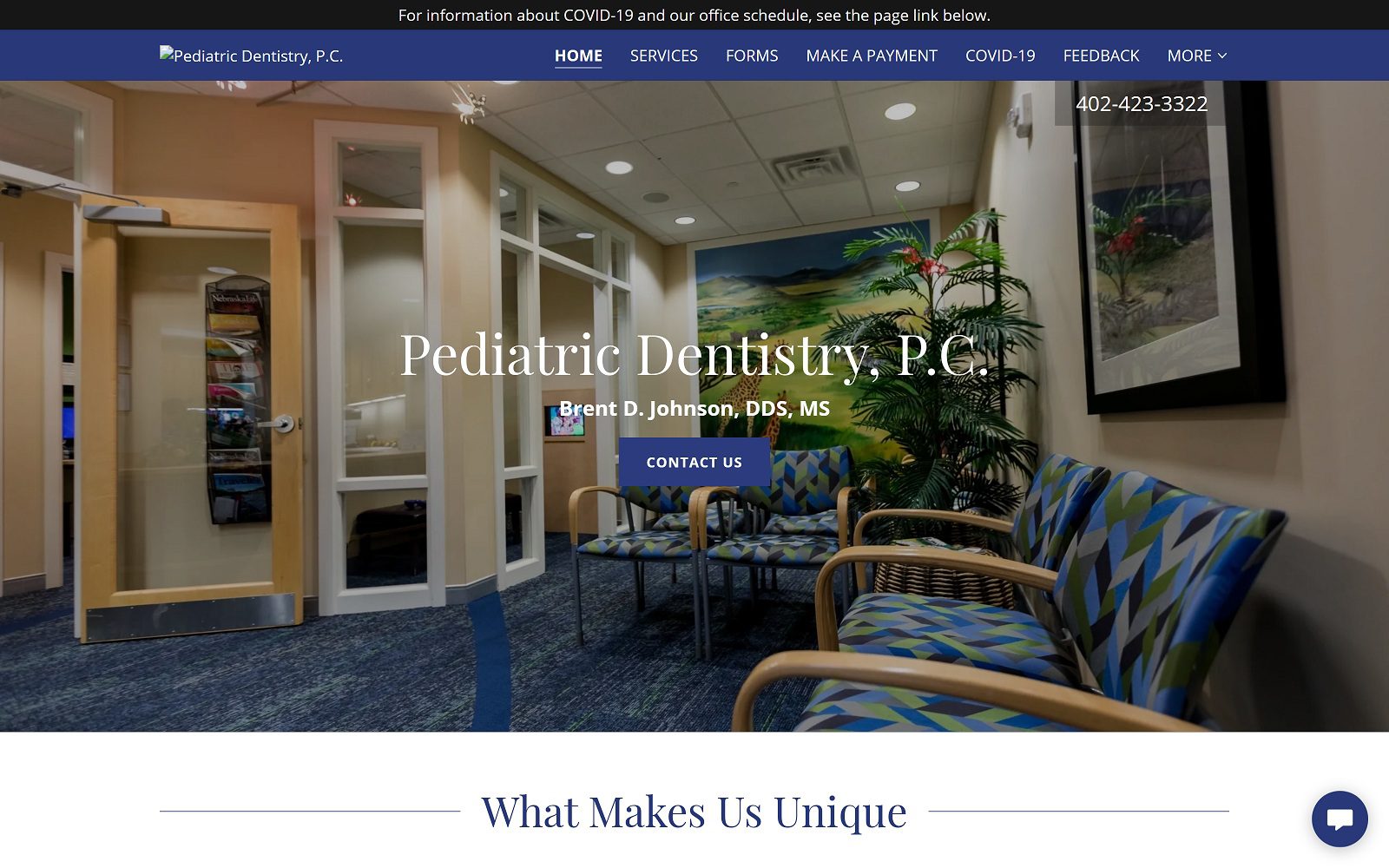 The Screenshot of Pediatric Dentistry, P.C. Dr. Brent Johnson Website