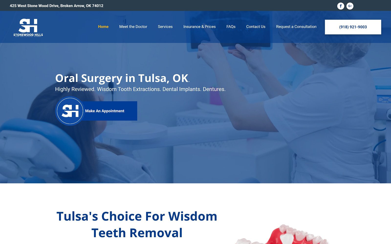 The Screenshot of Stonewood Hills Oral Maxillofacial Surgery, Inc Website