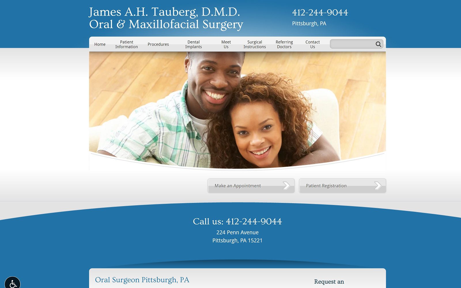 The Screenshot of James A.H. Tauberg DMD Oral & Maxillofacial Surgery Website