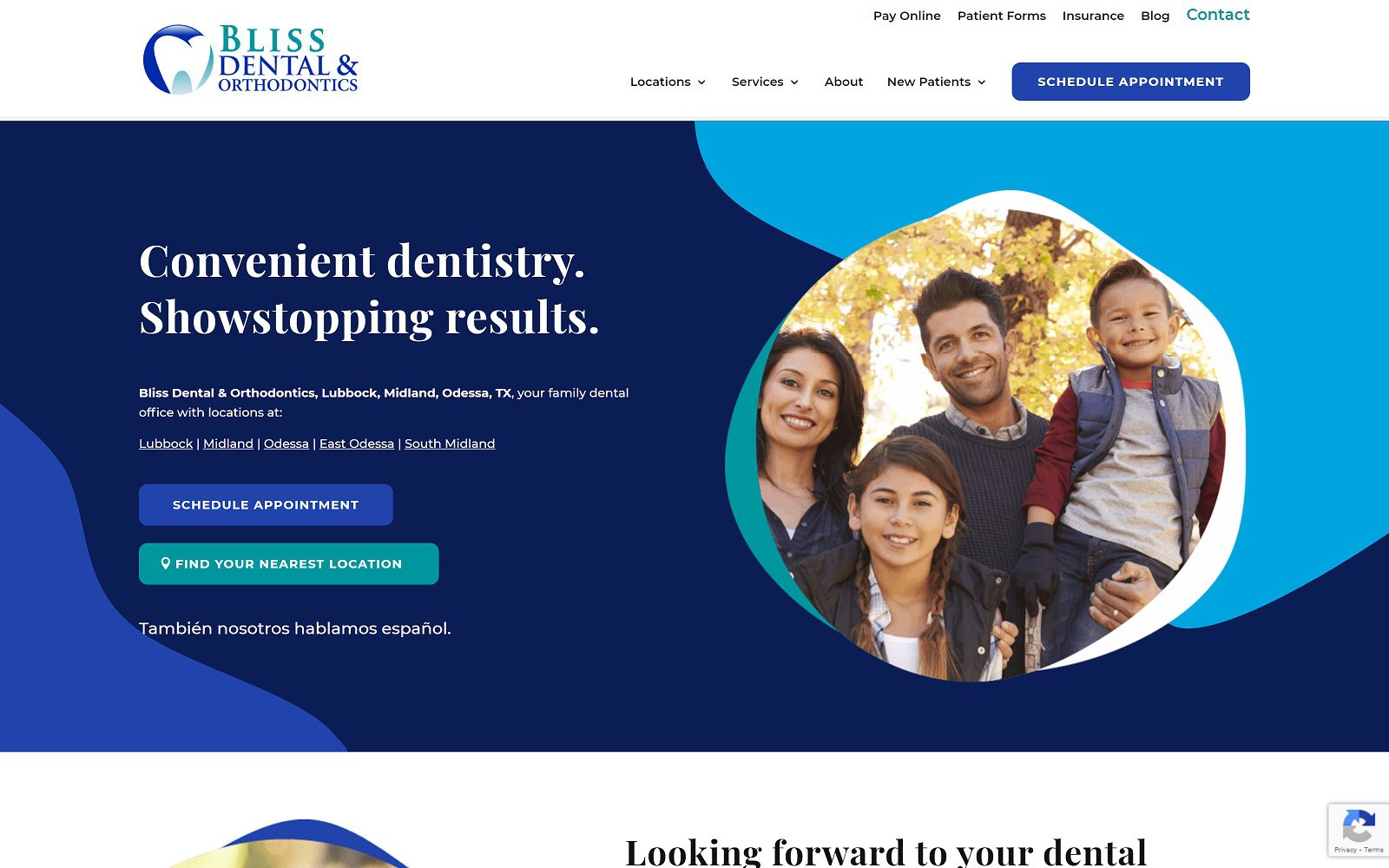 The Screenshot of Bliss Dental and Orthodontics: Midland blisssmiles.com Website