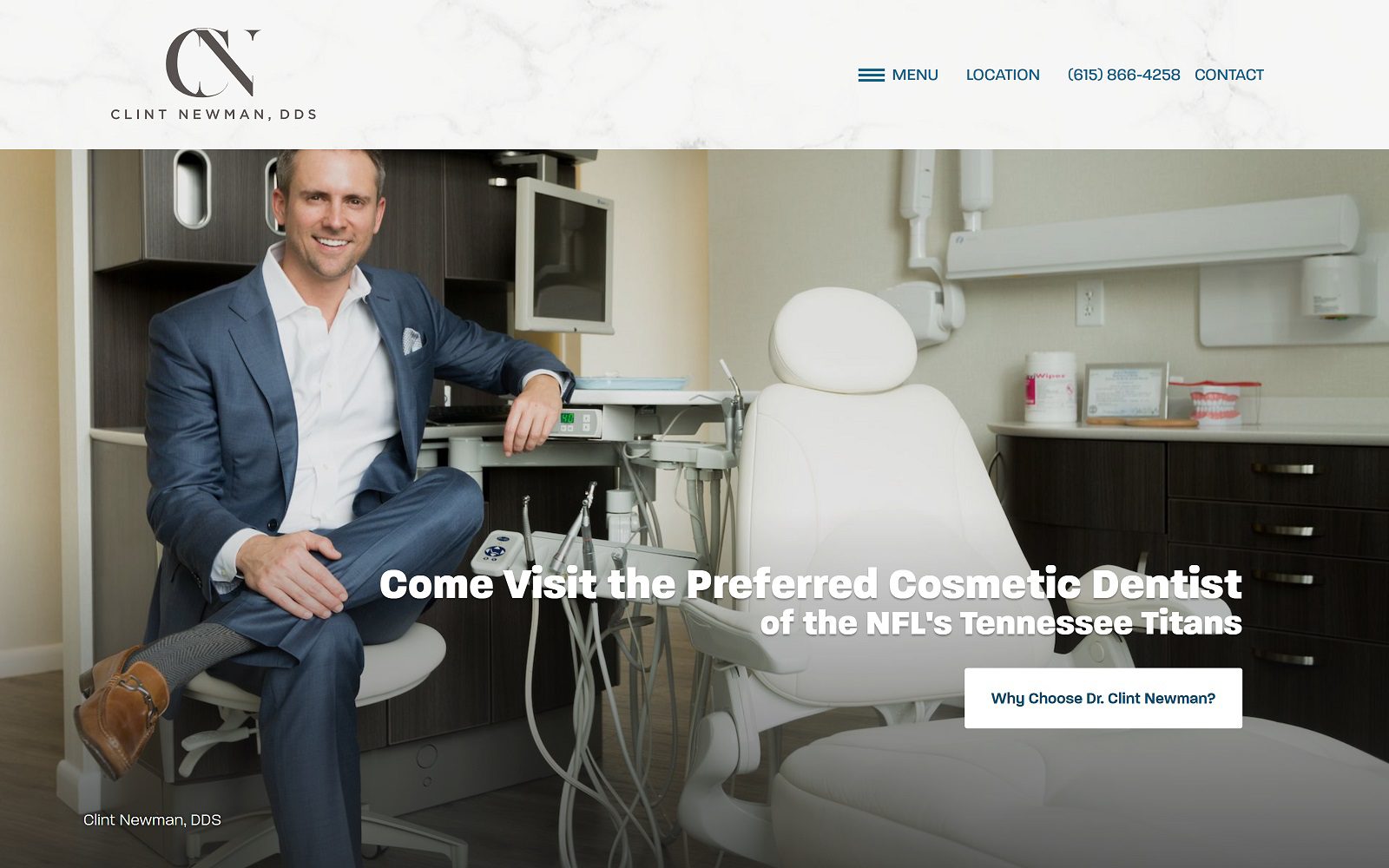 The screenshot of Clint Newman, DDS Website