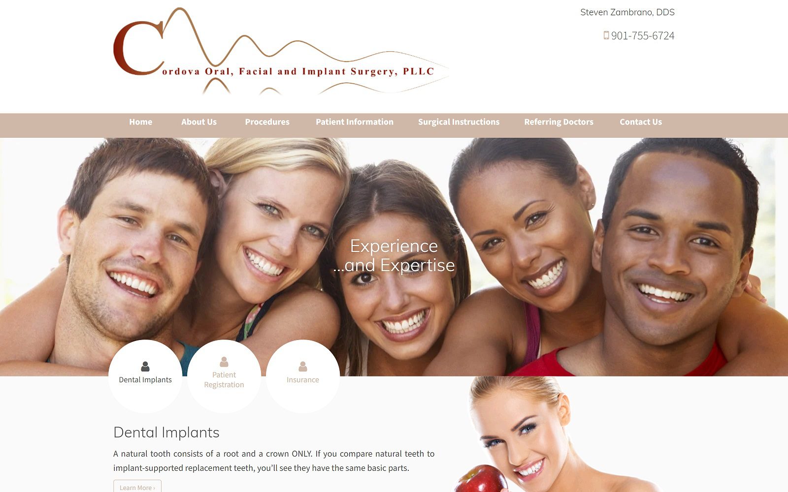 The Screenshot of Cordova Oral, Facial and Implant Surgery, PLLC Website