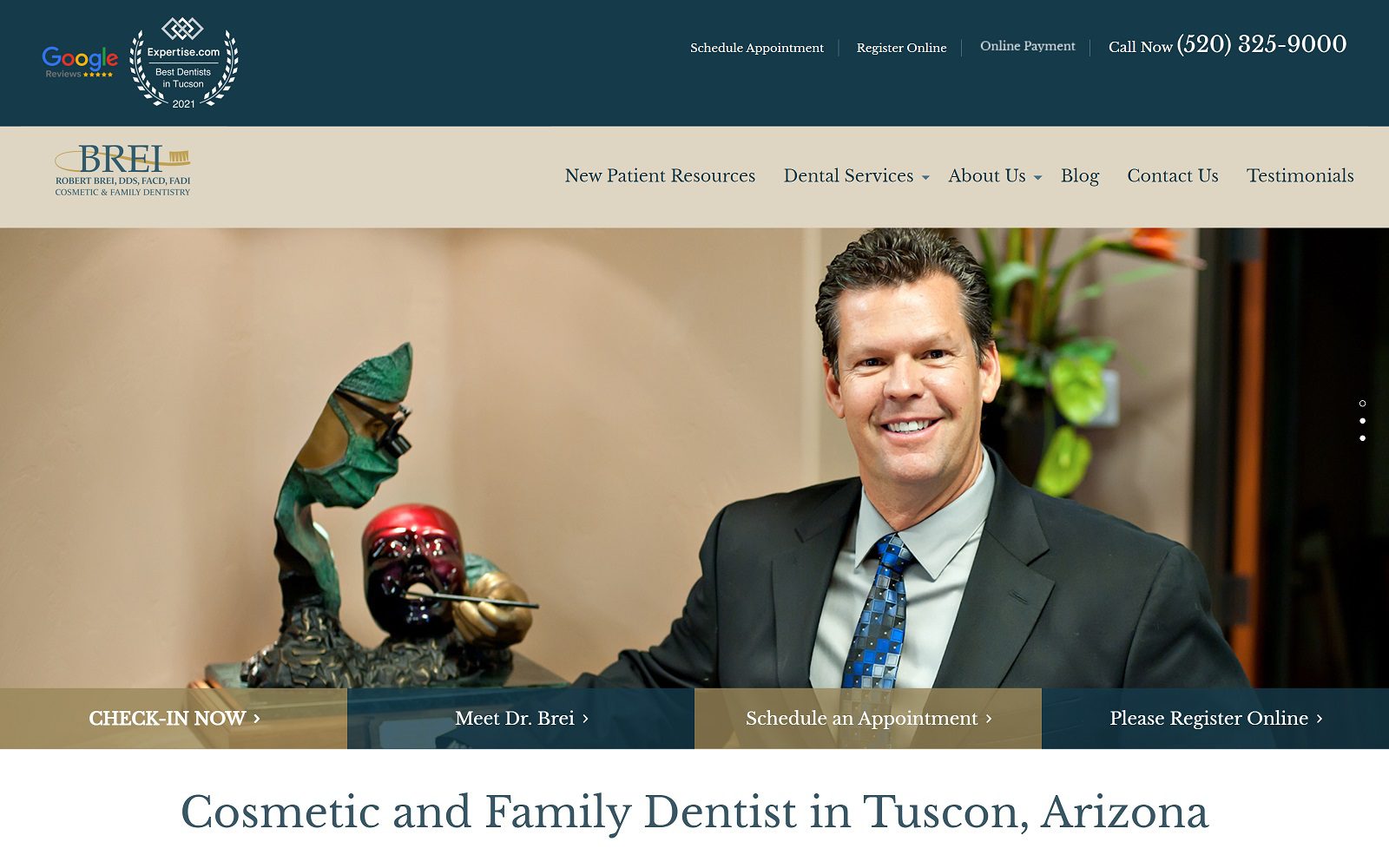 The Screenshot of Robert Brei DDS Cosmetic and Family Dentistry Tucson Website