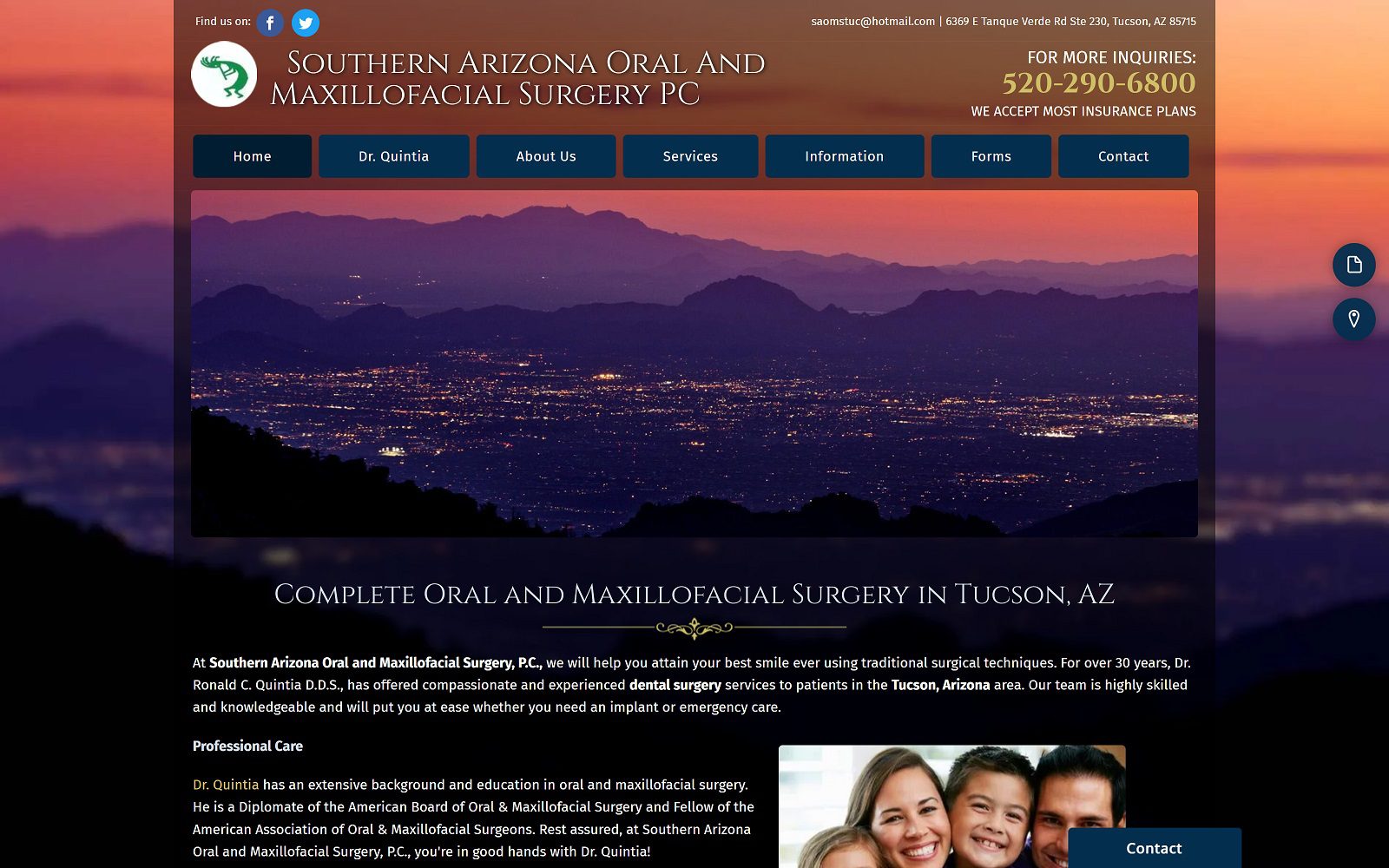 The Screenshot of Southern Arizona Oral & Maxillofacial Surgery PC Dr. Ronald C. Quintia Website 