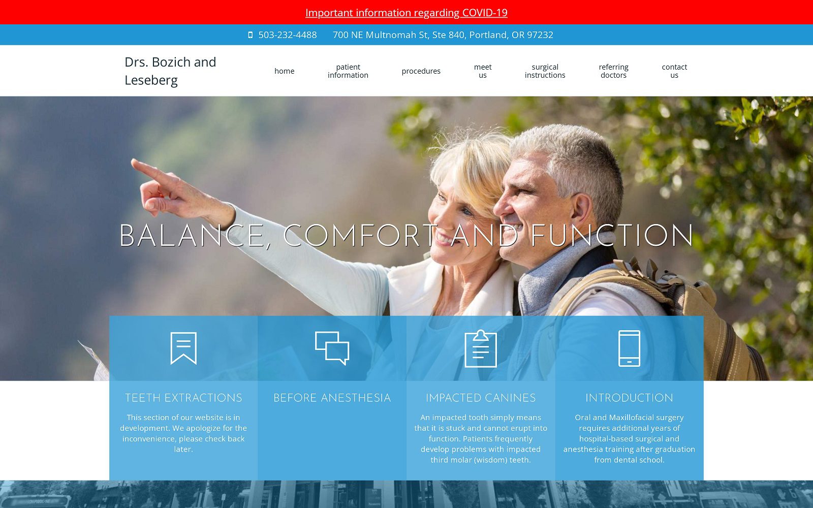 The Screenshot of Dr Bozich and Dr Leseberg Oral Surgery Website