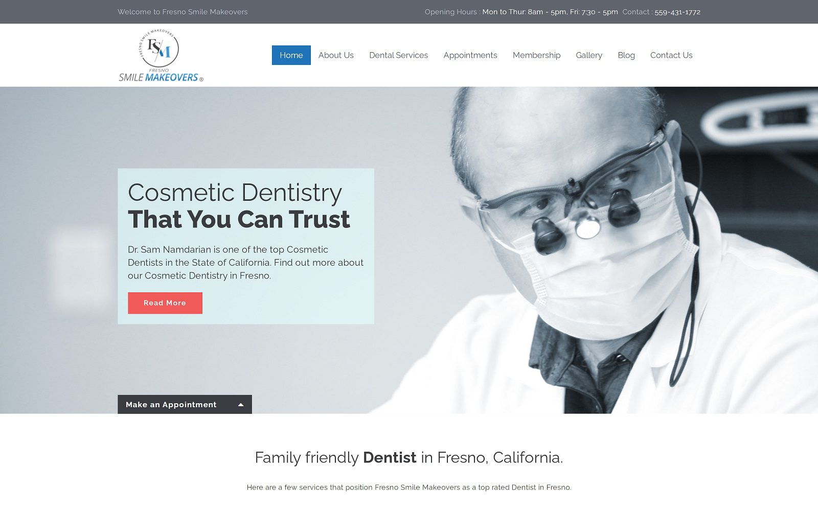 The Screenshot of Sam Namdarian - Fresno Smile Makeovers Website